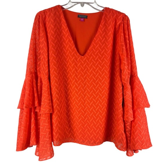 Vince Camuto Tops - Vince Camuto Orange V-Neck Bell Sleeve Blouse NWT